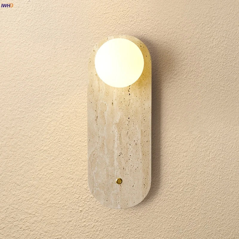 Afralia™ LED Button Switch Wall Light in Yellow Travertine White Glass - Modern Nordic Design