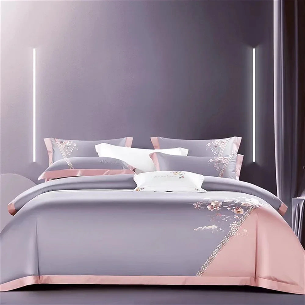 Afralia™ Pink Egyptian Cotton Jacquard Bedding Set with Satin Finish