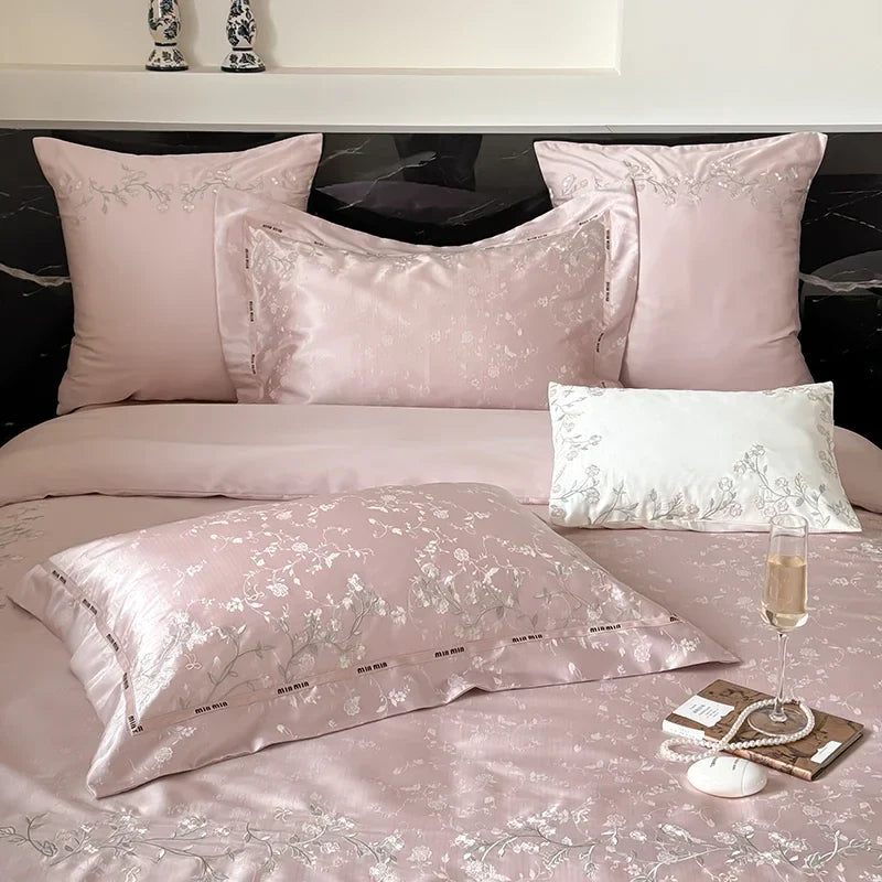 Afralia™ Jacquard 100s Egyptian Cotton Bedding Set: King Queen Ru Size Sheet Blanket Pillowcase