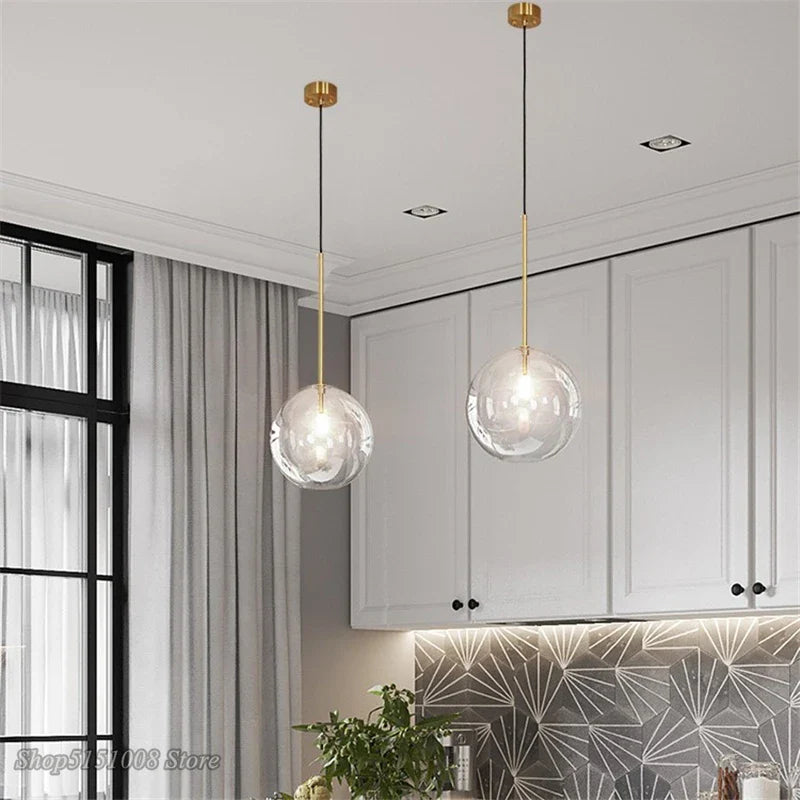 Afralia™ Glass Globe Chrome Pendant Light - Nordic Style Hanging Lamp