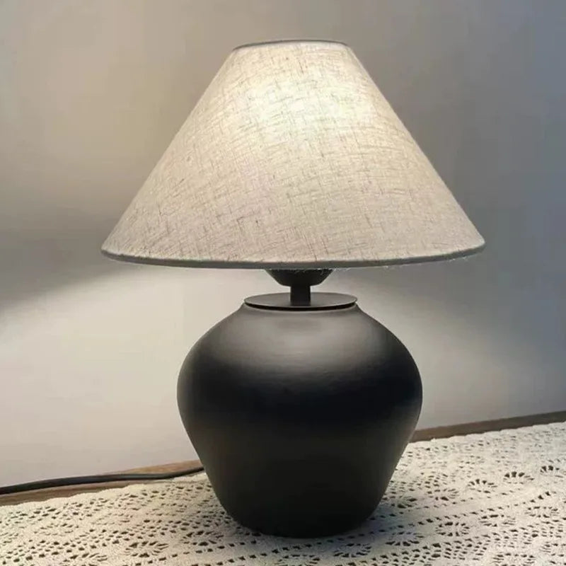 Afralia™ Terracotta Ceramic Table Lamp: Japanese Inspired Decor for Living Room & Bedroom