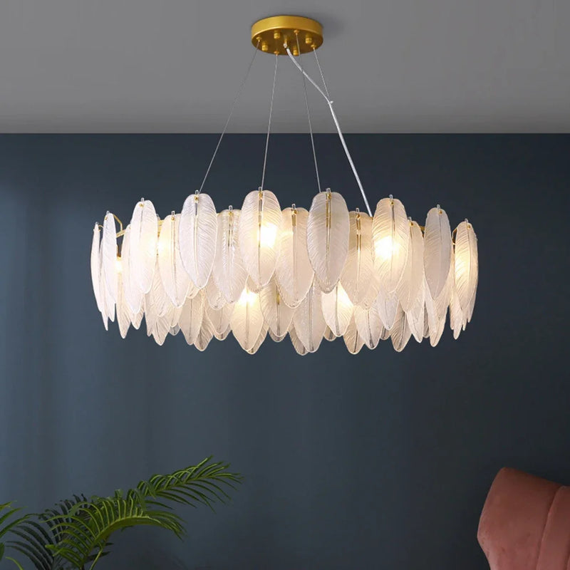 Afralia™ Feather Glass Crystal LED Ceiling Chandelier for Modern Living Room Décor