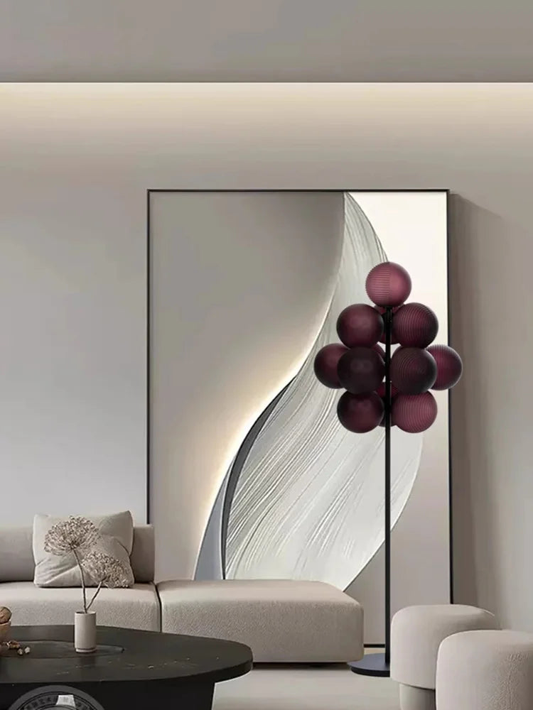 Afralia™ Purple Ripple Grape Ball Lampshade Pendant Chandelier, Modern LED Home Decor Lighting