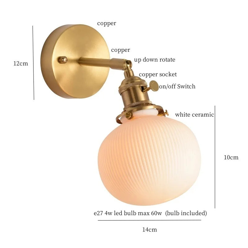 Afralia™ Ceramic LED Wall Sconce with Pull Chain for Bedroom, Living Room, or Bathroom