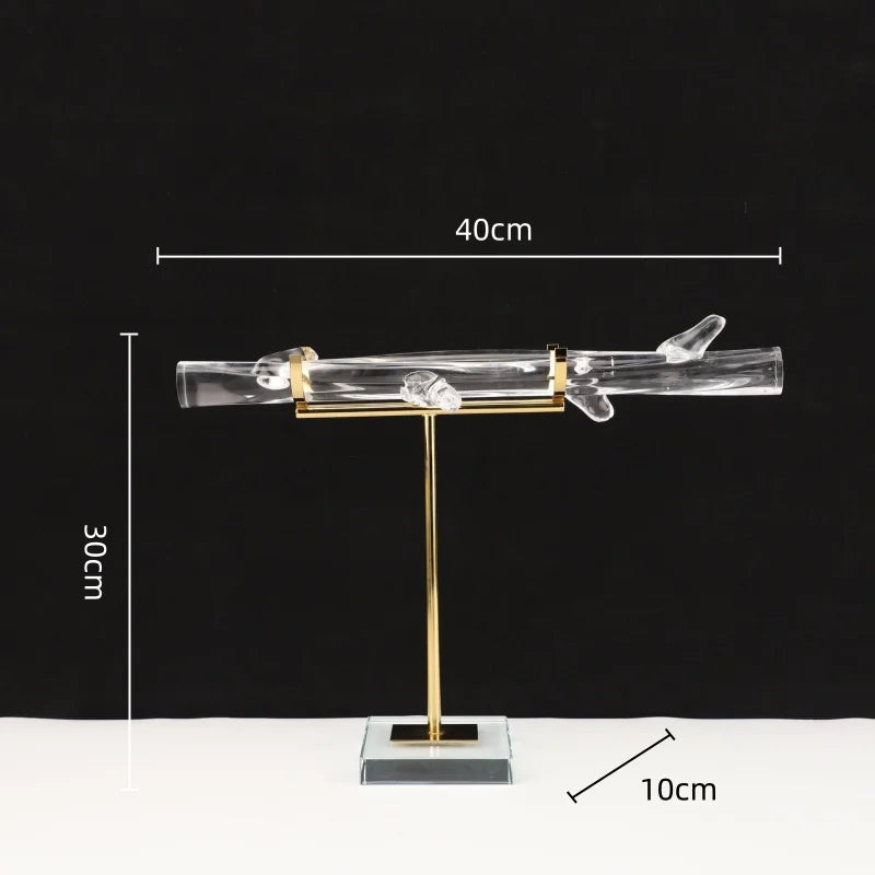 Afralia™ Crystal Pillar Trunk Metal Sculpture Abstract Glass Figurines Artisans Display
