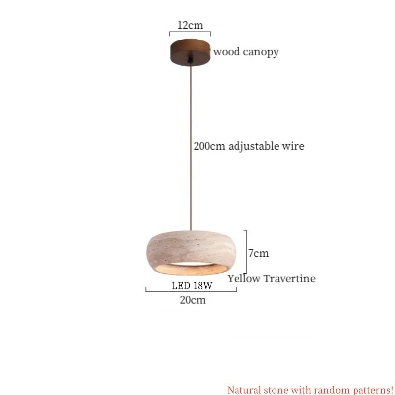 Afralia™ LED Pendant Lamp Yellow Travertine Adjustable Wabi Sabi Light