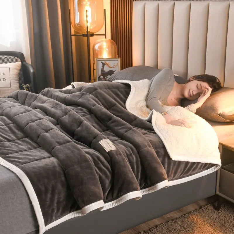 Afralia™ Cozy Coral Fleece 3-Layer Bed Blanket for Autumn & Winter Warmth