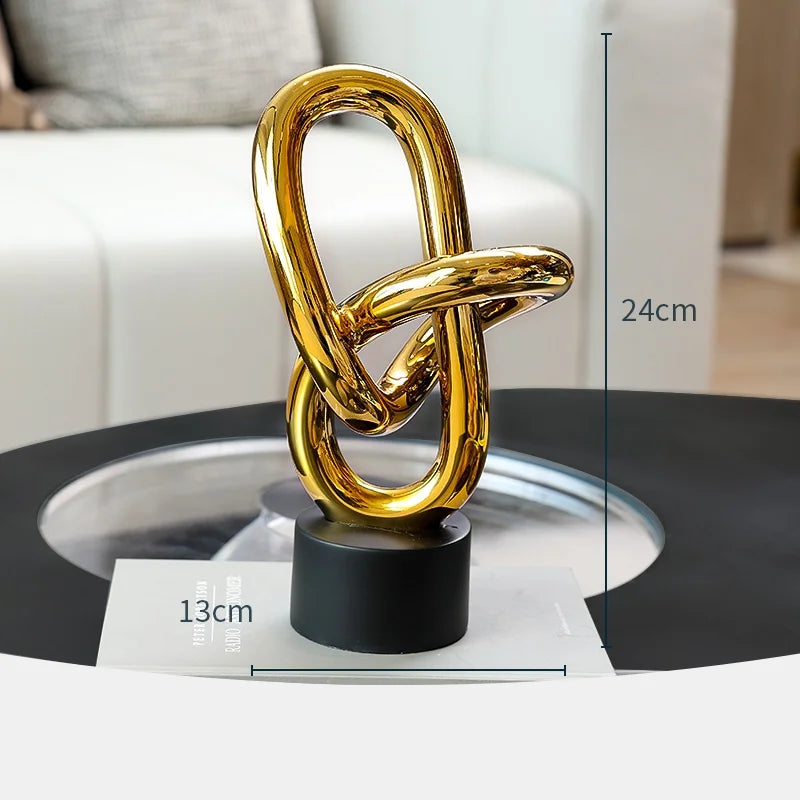 Afralia™ Resin Crafts Golden Rings Chains Geometric Sculpture Figurines Hollow Decor