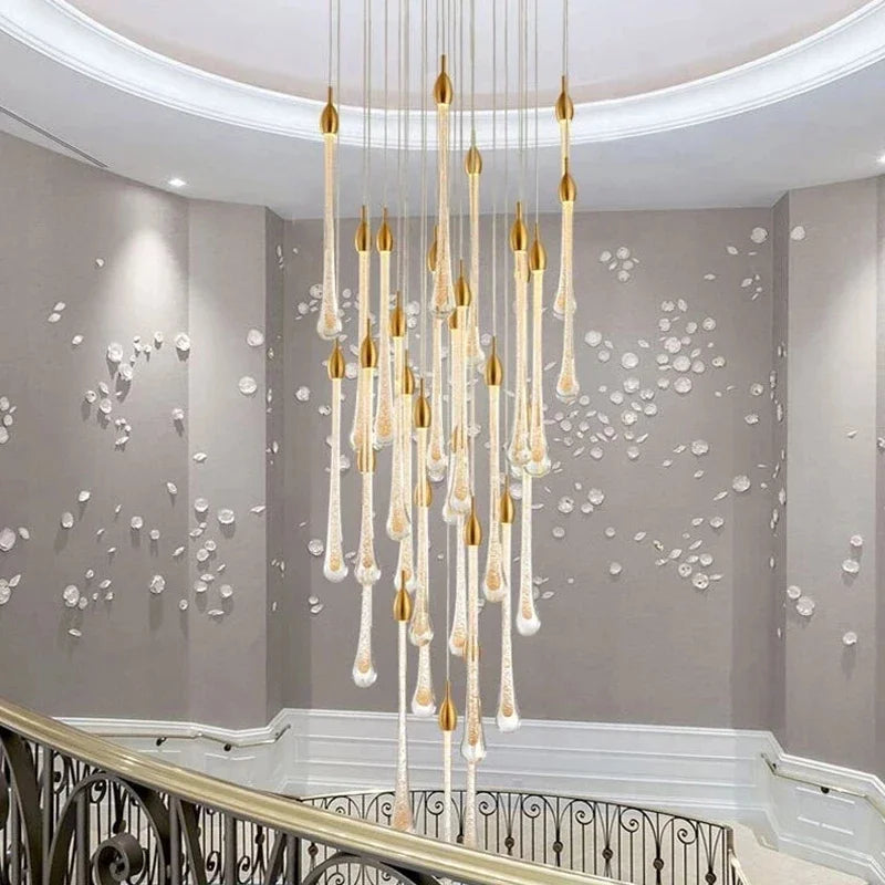 Afralia™ Luxury Gold Crystal LED Chandelier for Living Room Staircase Light Fixtures
