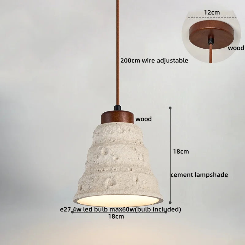 Afralia™ Wood Cement Pendant Light Fixture Adjustable LED Modern Nordic Hang Lamp