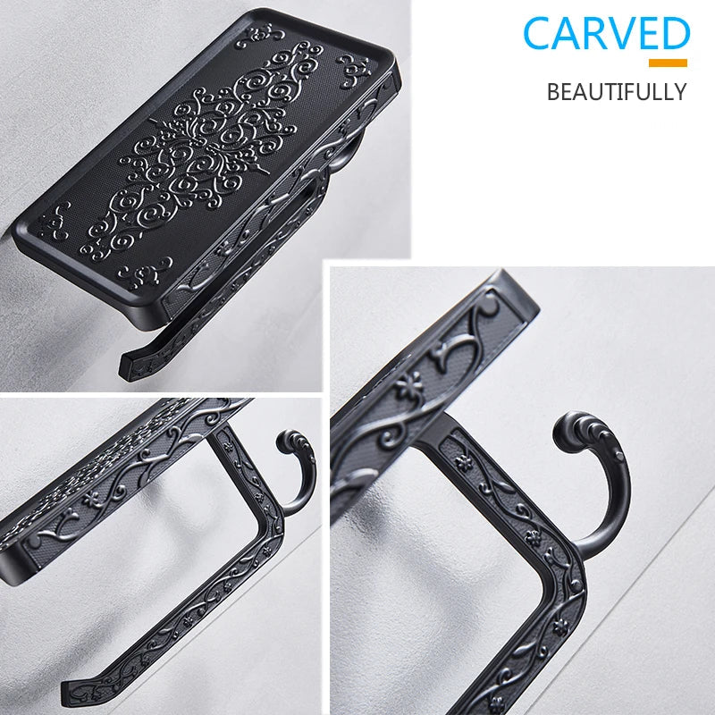 Afralia™ Aluminum Toilet Paper Holder with Phone Rack and Hook