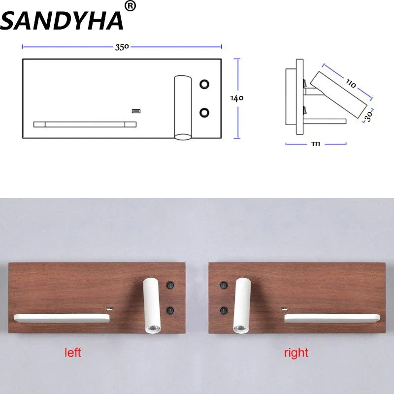 Afralia™ Wireless Charger Wall Lamp with Shelf for Bedside Table Reading