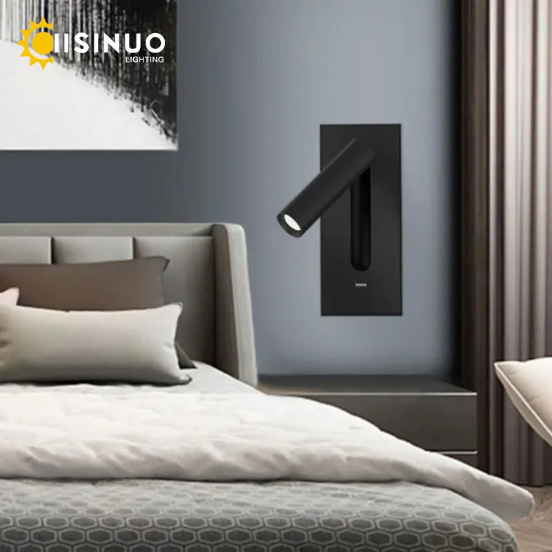 Afralia™ LED Wall Sconce Adjustable Reading Light for Hotel Bedroom, USB Charging