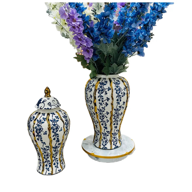 Afralia™ Blue Glazed Ceramic General Vase Handicrafts Flower Vase Ginger Jar