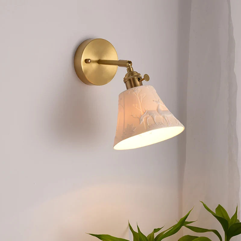Elk Ceramic LED Wall Sconce, Afralia™ Nordic Copper Pull Chain Mirror Light