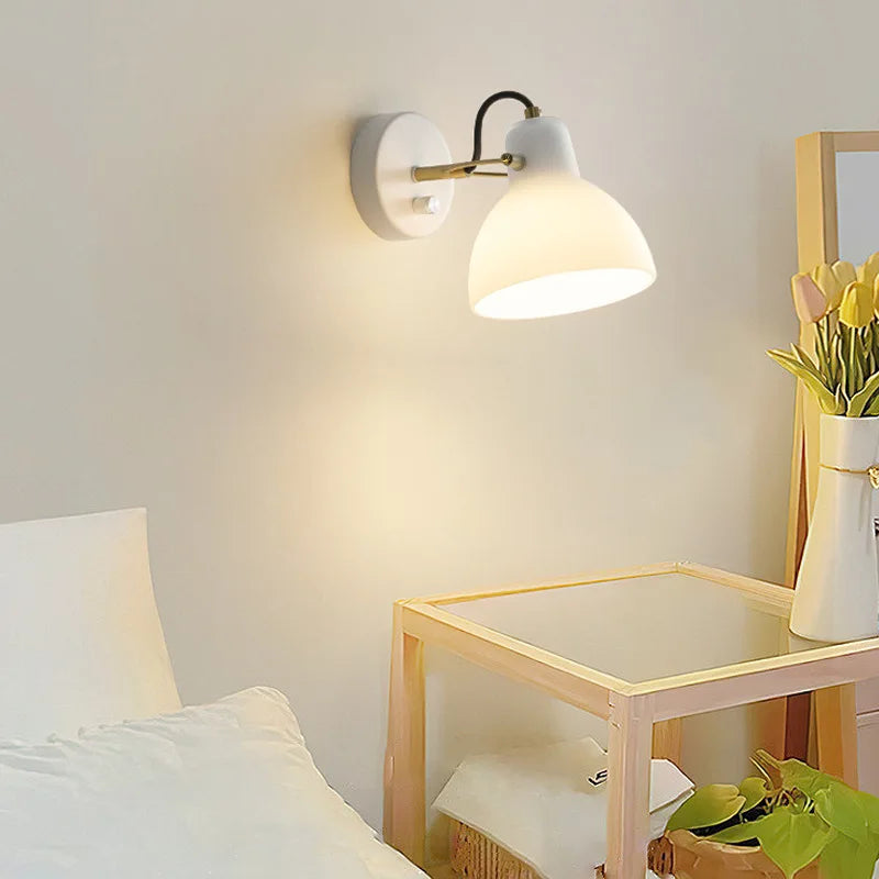 Afralia™ Japanese Style White Glass LED Wall Sconce Adjustable Lighting