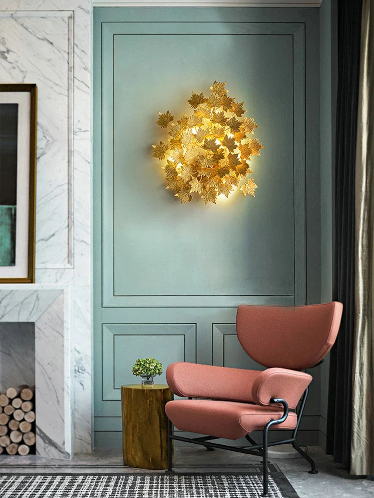 Afralia™ LED Golden Maple Leaves Wall Sconce for Bedroom and Corridor