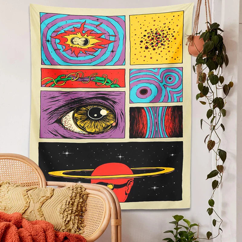 Afralia™ Starry Sky Psychedelic Space Cartoon Tapestry Wall Hanging for Home Decor