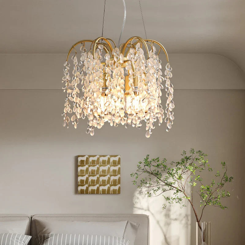 Afralia™ Crystal Led Chandelier Golden Luxury Living Room Ceiling Lamp