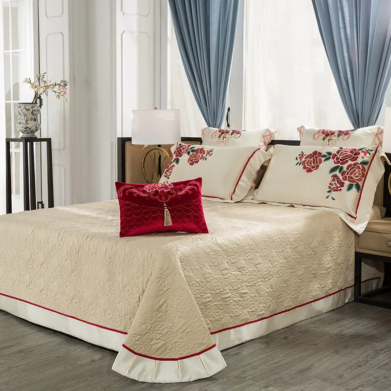 Afralia™ 200S Embroidery Egyptian Cotton Bedding Set - Queen King Linens