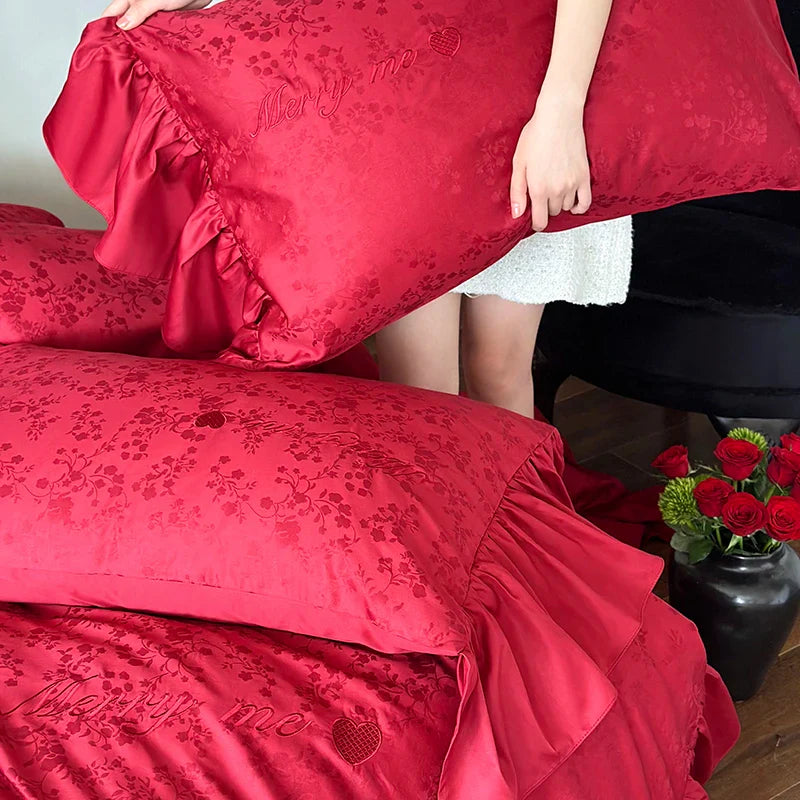 Afralia™ Luxury 100S Egyptian Cotton Bedding Set Queen King Size Red Underwear