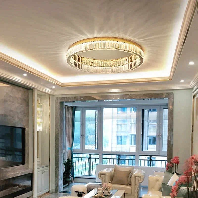 Afralia™ Crystal Circle Ceiling Chandelier LED Indoor Lighting for Living Room Bedroom Study