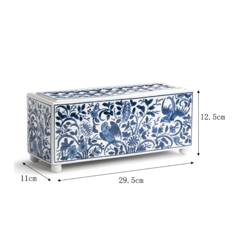 Afralia™ Blue White Porcelain Square Flowerpot Vase Chinese Retro Home Decor
