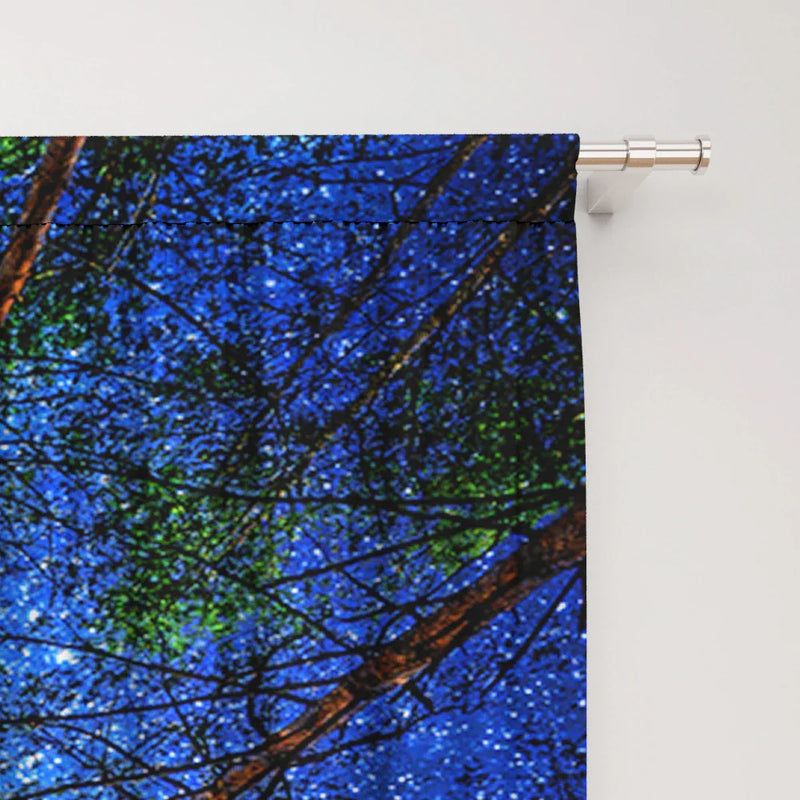 Afralia™ Dark Blue Forest & City Night View Modern Printed Curtains