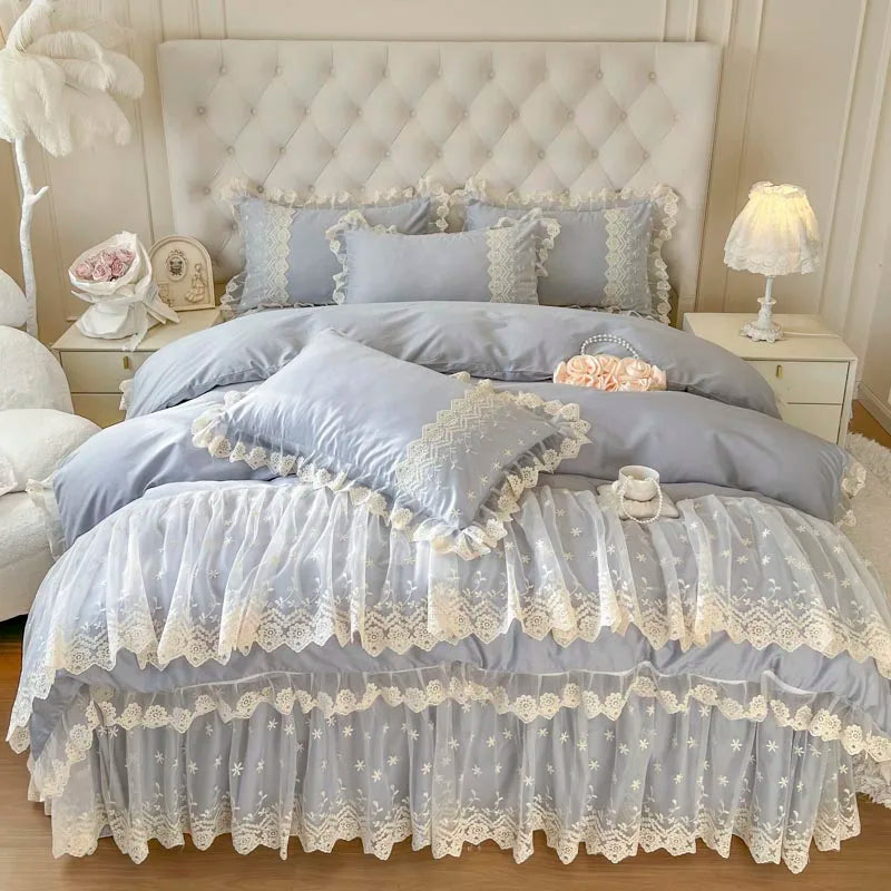 Afralia™ Pink Princess Style Bedding Set: Duvet, Bedskirt, Bedspread, Pillowcases