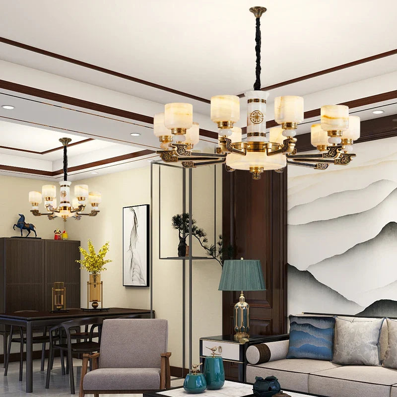 Afralia™ Luxury Zinc Alloy Jade Chandelier for Living Room, Villa, and Restaurant