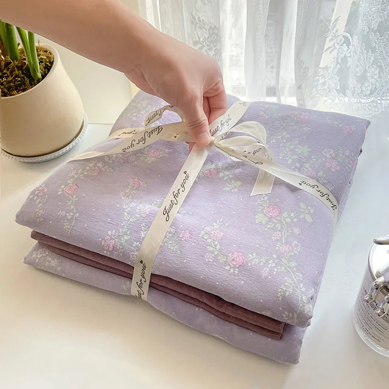 Afralia™ Cotton Flower Print Bedding Set - Romantic High-Density Comforter for Adults