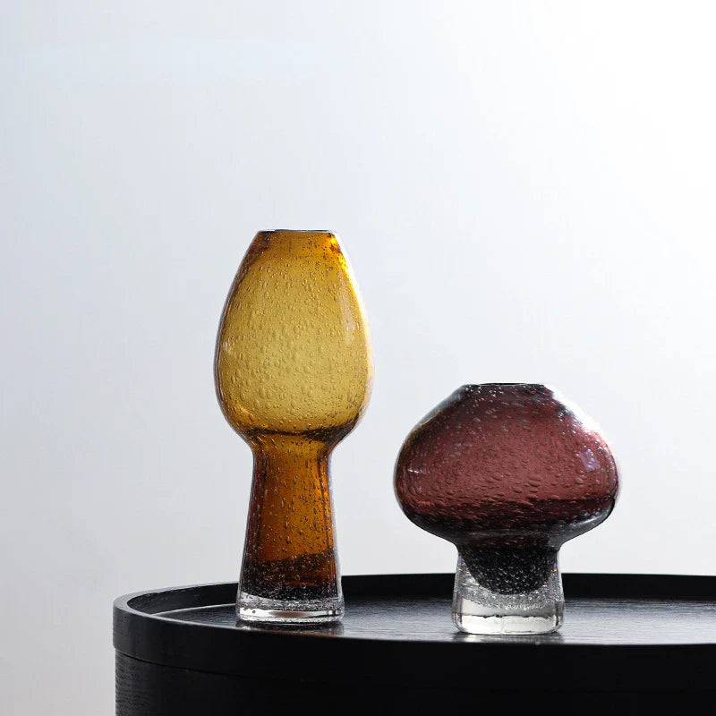 Afralia™ Geometric Mushroom Flower Vase Home Decor Sparkling Glass Bottle