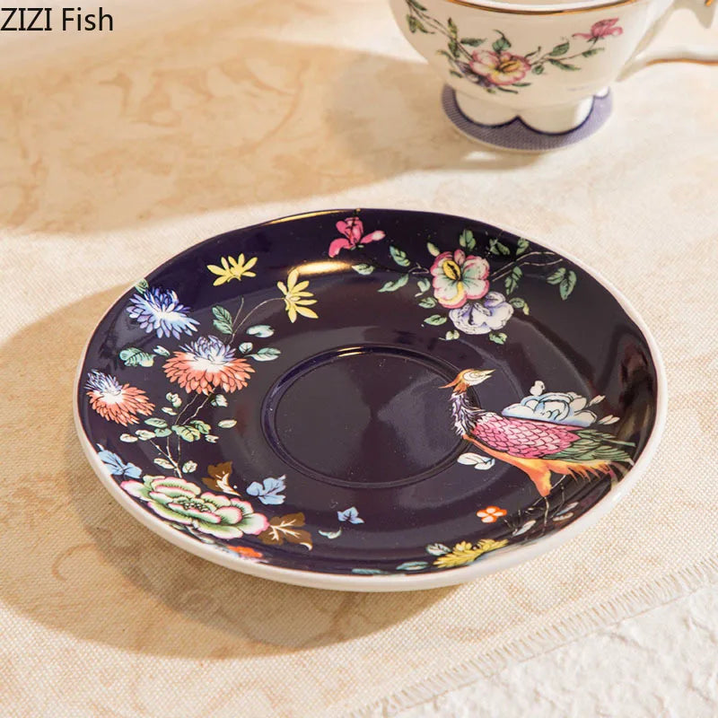 Afralia™ Flowers Pattern Ceramic Cup & Saucer Set for Dining Table, Coffee, Tea, Juice