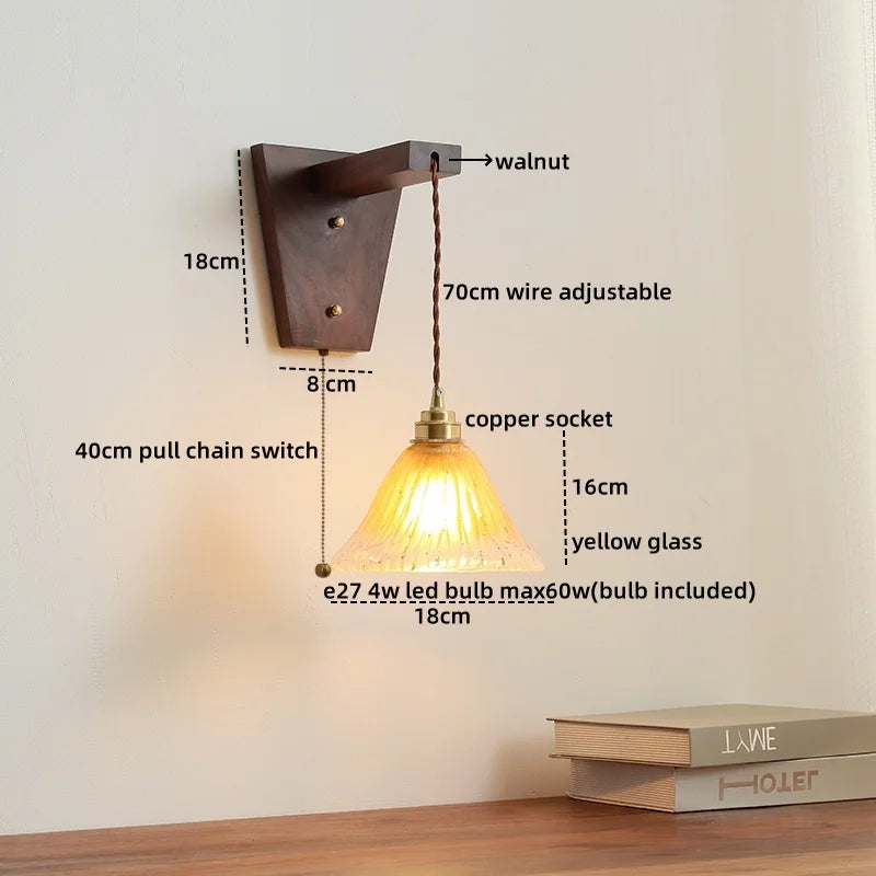 Afralia™ Glass Walnut LED Wall Lamps Modern Bathroom Mirror Light Fixtures