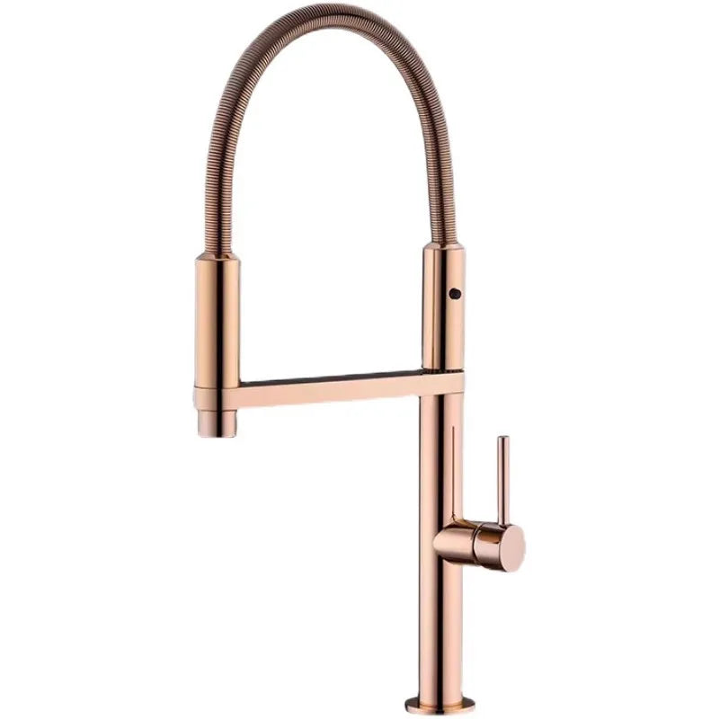 Afralia™ Gold Brass Kitchen Faucet with Foldable Pull Down Spring Spout Mixer Tap
