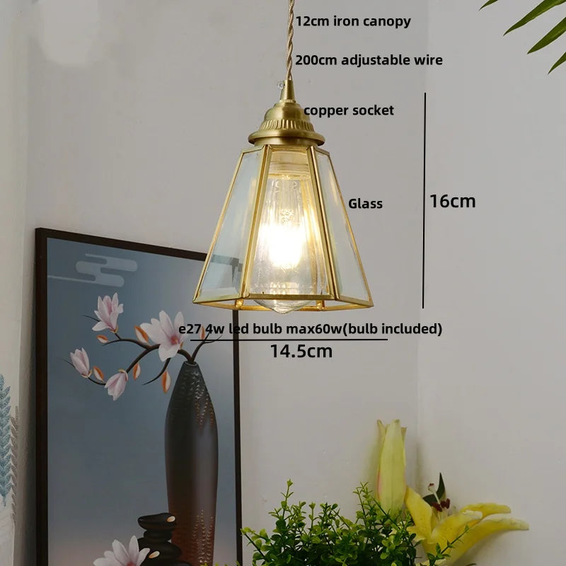 Afralia™ Brass Vintage Glass Pendant Lamp Adjustable LED Dining Room Kitchen Fixture