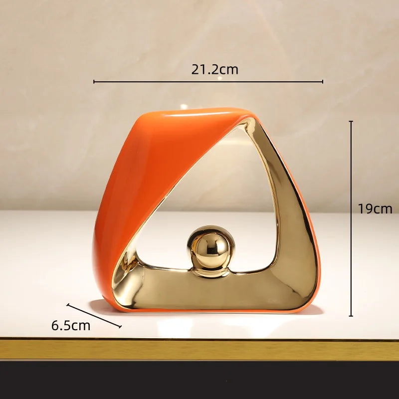 Afralia™ Geometric Triangles Golden Ball Skeleton Sculpture: Abstract Home Decor Figurine