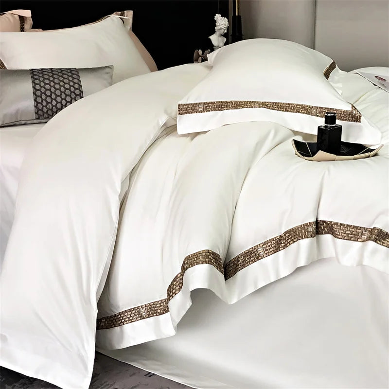 Afralia™ Luxury Embroidery Cotton Bedding Set with Duvet Cover, Sheet, and Pillowcases