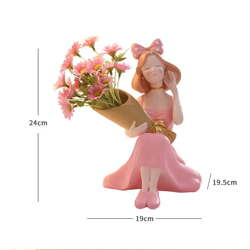 Afralia™ Girl Statues Vase Ornaments Office Decor Figurines TV Cabinets Floral Accessories