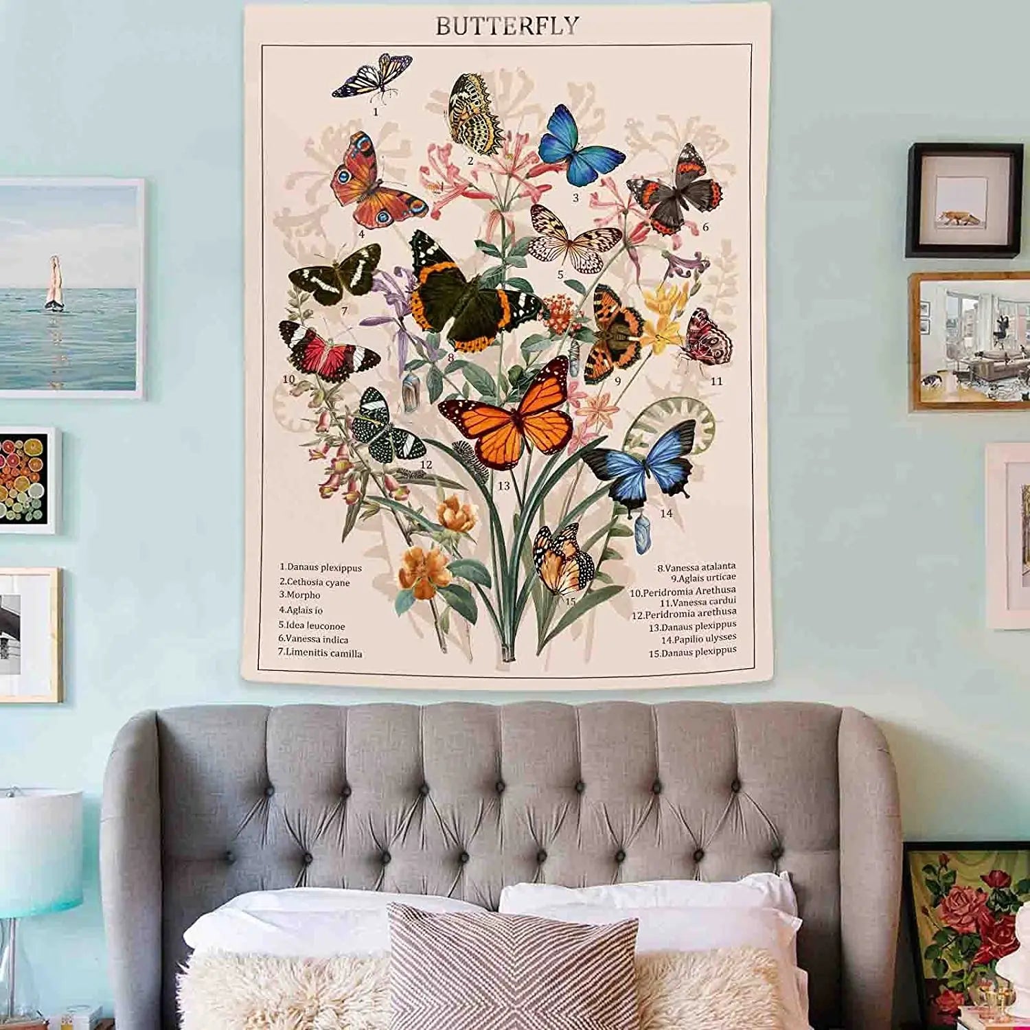 Butterfly Floral Tapestry Vintage Aesthetic Wall Hanging for Bedroom Decor by Afralia™