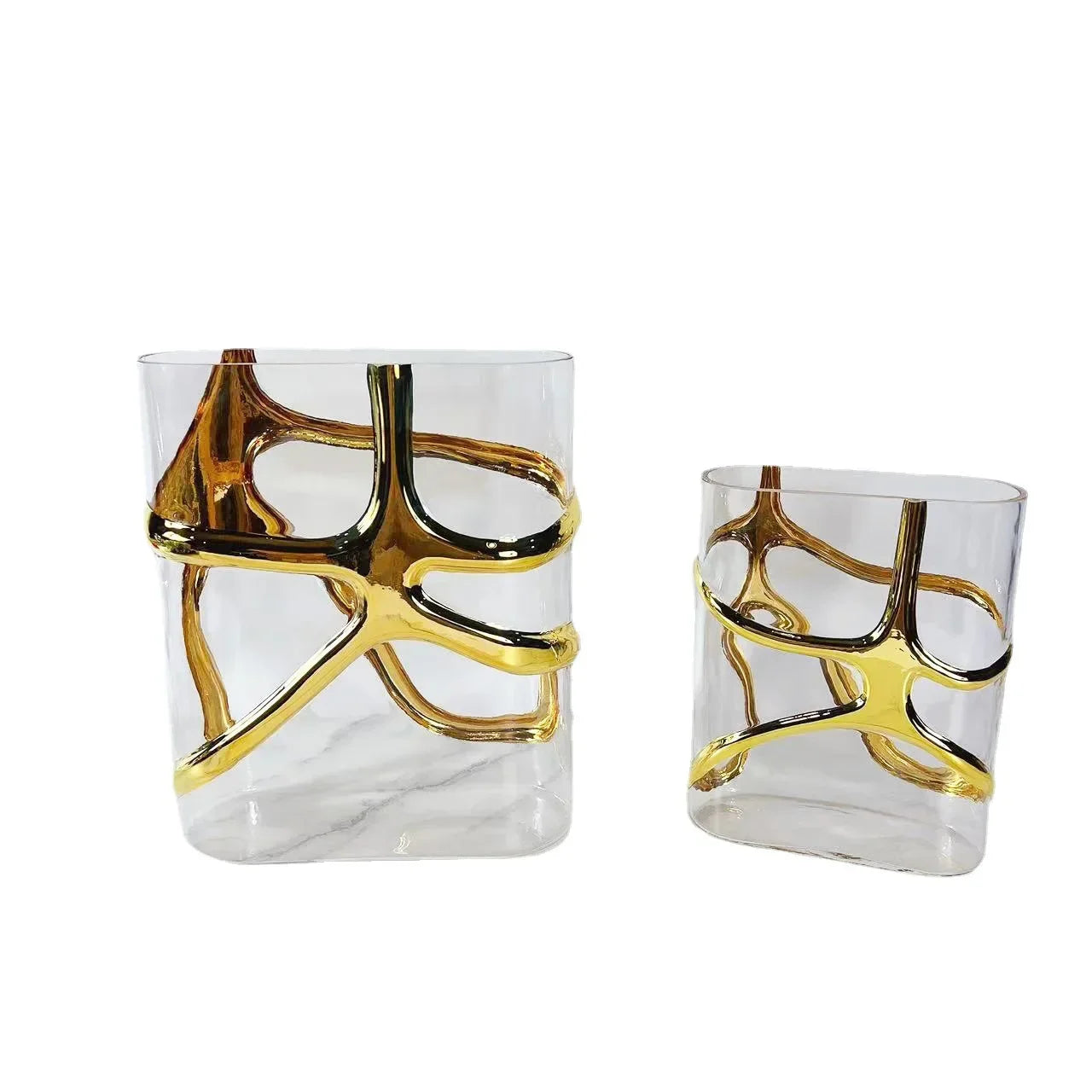 Afralia™ Gold-Edged Glass Vase with Geometric Patterns for Home Decor