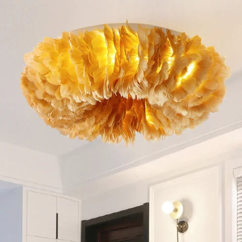 Afralia™ Feather Ceiling Lamp: Stylish Round DownLights with E27 Bulb for Home Decor