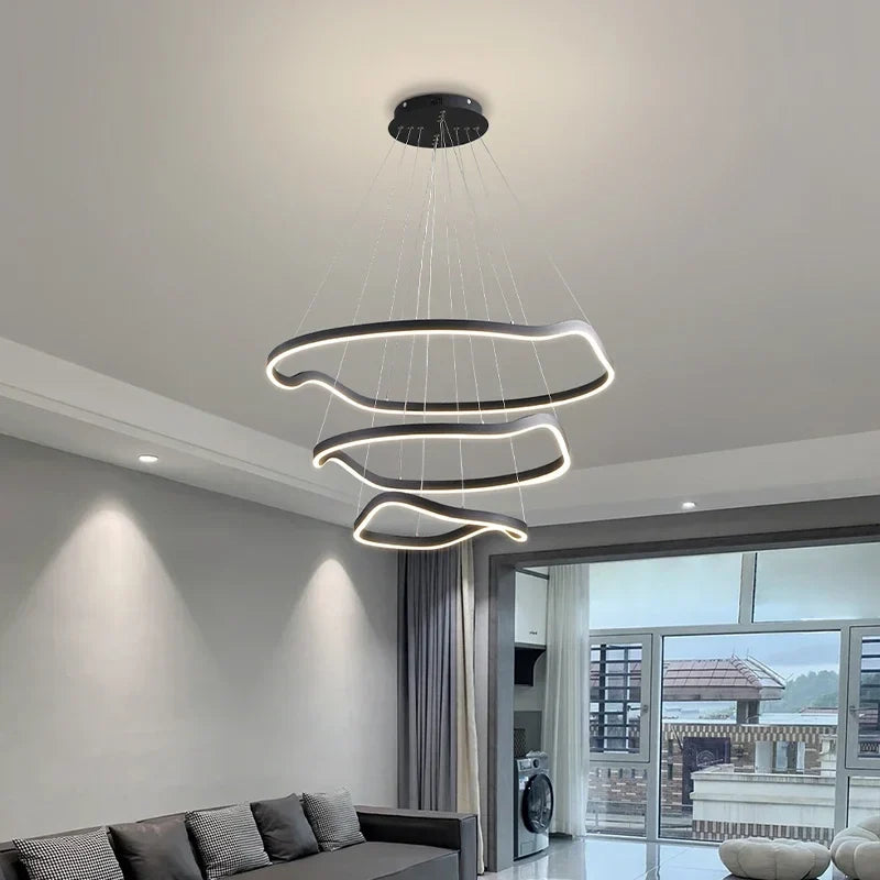 Afralia™ Modern Curve Ring LED Pendant Chandelier for Living Dining Bedroom