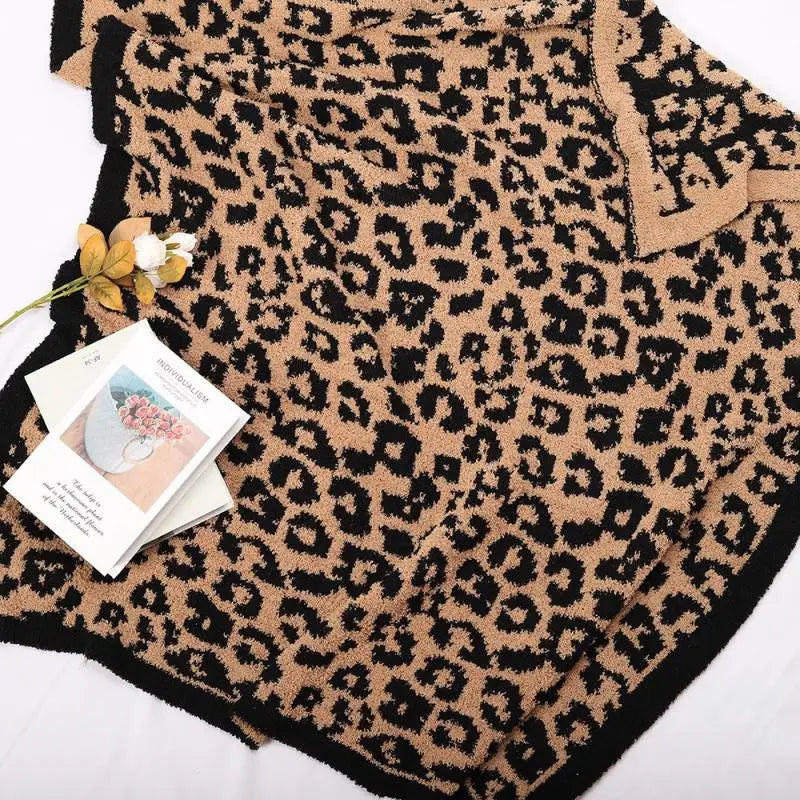 Afralia™ Leopard Print Knitted Fleece Blanket: Super Soft & Lightweight for Sofa Nap