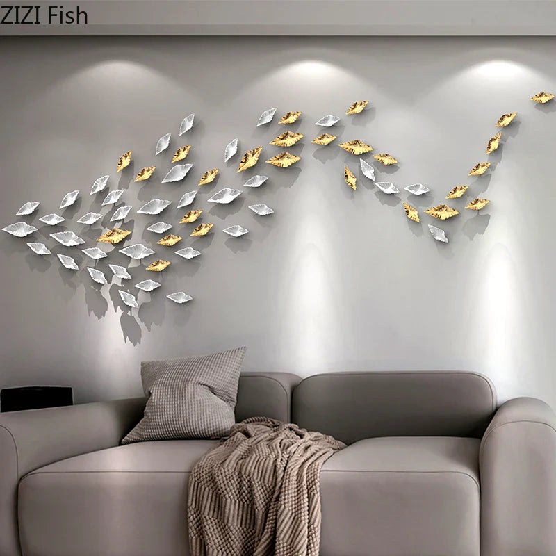 Afralia™ Metal Leaves Wall Hanging Set for Stylish Living Room Decor