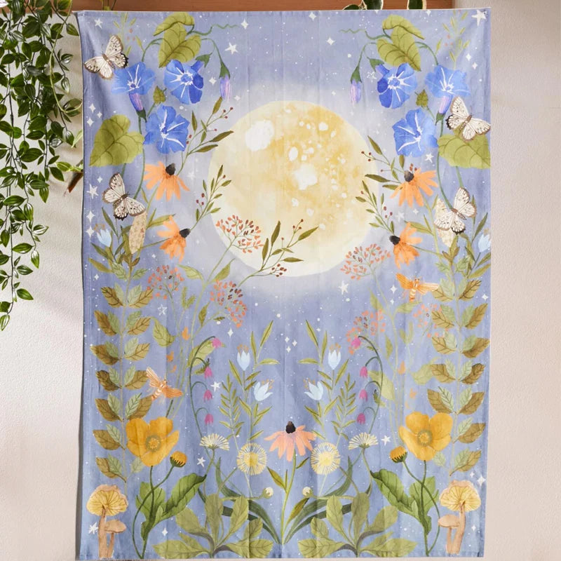 Afralia™ Moon Floral Butterfly Tapestry Wall Hanging, Hippie Witchcraft Decor