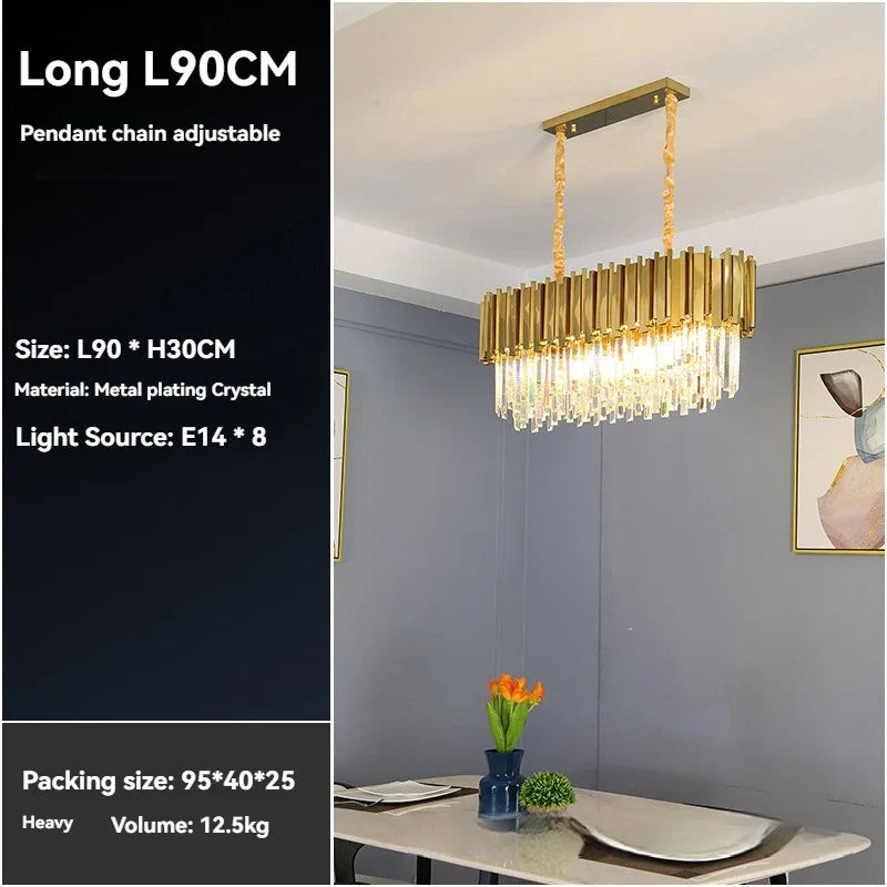 Afralia™ Crystal Gold Chandelier LED Ceiling Pendant for Living Room Bedroom Kitchen Island