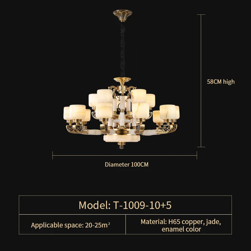 Afralia™ Luxury Chinese Style Copper Jade Living Room Chandelier