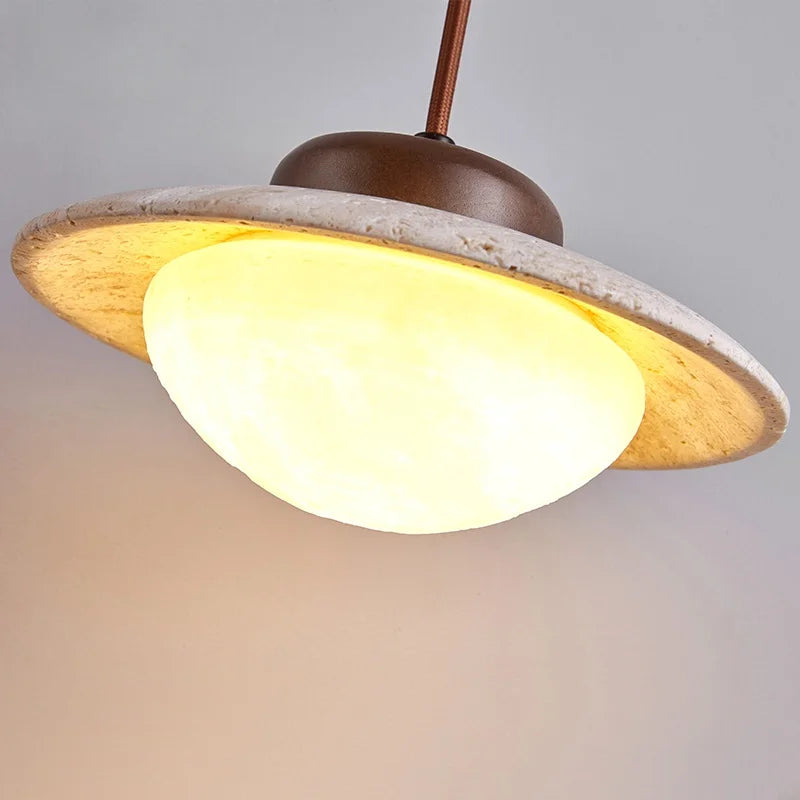 Afralia™ Wabi Sabi LED Pendant Lights, Yellow Travertine Vintage Hanging Lamp for Bedroom and Dining Room