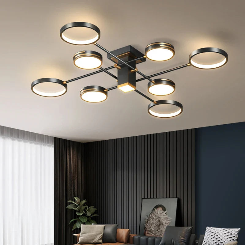 Afralia™ Modern Gold Black Chandelier Ceiling Lamp for Home LED Lighting Fixtures